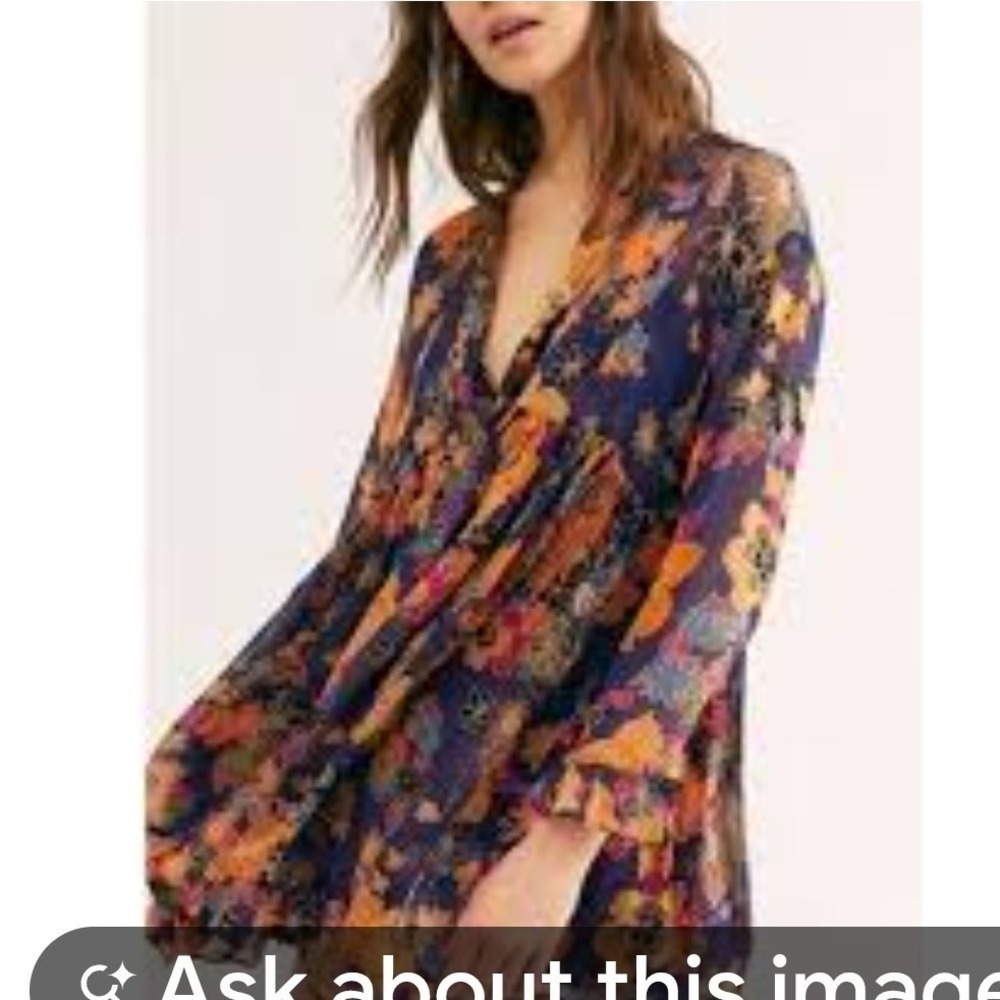 Free People Floral Babydoll Tunic Top Purple Orange Boho Button Front $168 XS